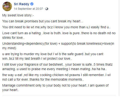 sri reddy boyfriend break up