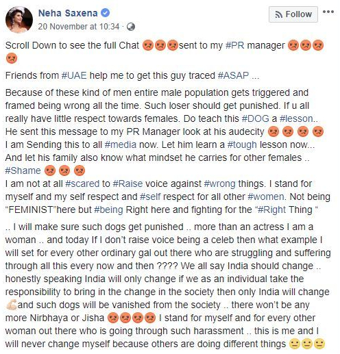 neha saxena facebook vulgar chat