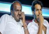 నిఖిల్ మూవీ ట్రైలర్కు ముఖ్యమంత్రి దావత్! Kumaraswamy with his son Nikhil