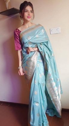Mehrene Kaur Pirzada Looking Beautiful In Saree1