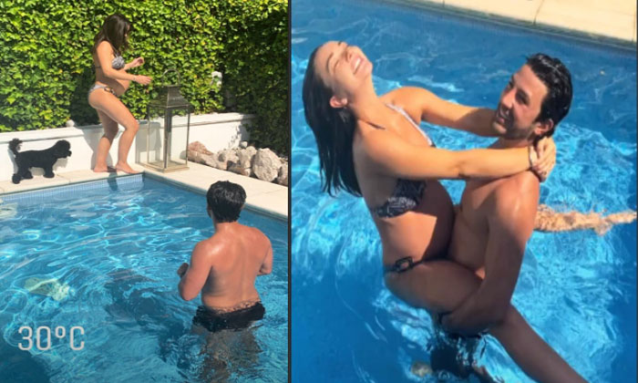 Amy Jackson chills in pool with fiance George Panayiotou 1 amy jackson mother