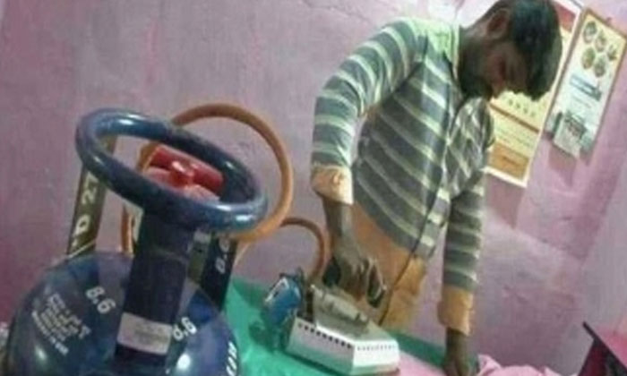 ironing with cooking gas