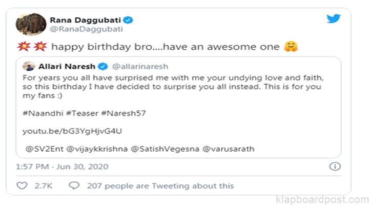 Naandhi teaser: Celebs hail Allari Naresh's 'new avatar' 3 rana Naandhi