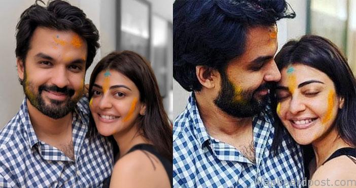 భర్తతో కాజల్ హోలీ వేడుకలు.. ఫొటోలు వైరల్ 1 Kajal Holi celebrations wit