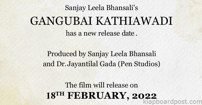 Gangubai Kathiawadi to release on 18th Feb
