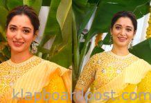 Tamannaah Looks Stunning in Yellow Saree At Bholaa Shankar Grand Opening Ceremony